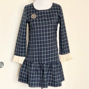 Plaid school girl uniform dress with pleat sleeves